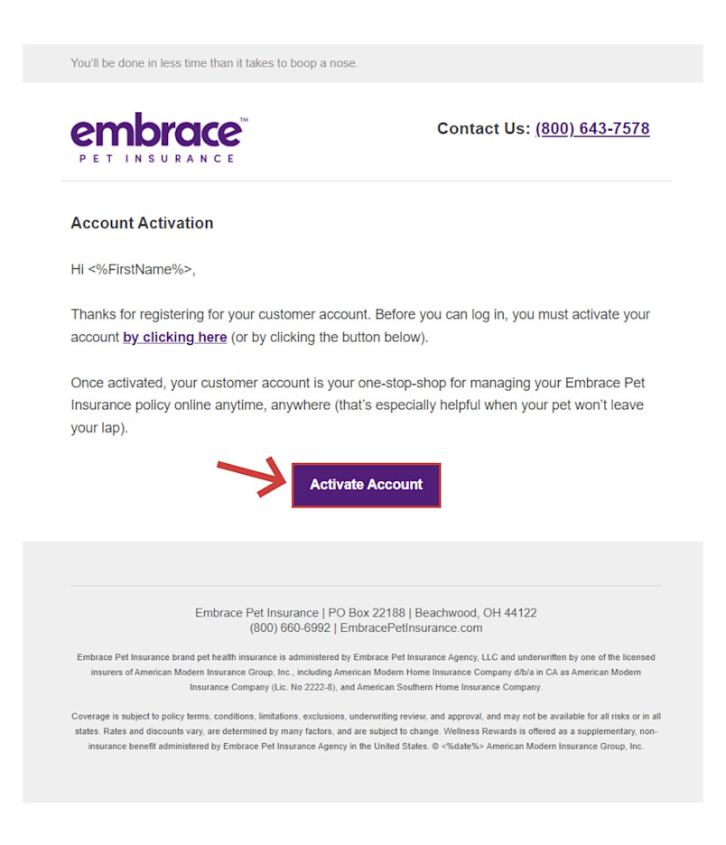 Upon receiving an account activation email in your email address, select the Activate Account button as shown in the image below.